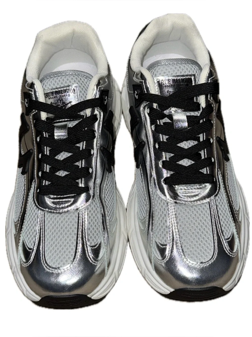 TRUE RELIGION *NWT Metallic Silver Running Shoes Dad Sneakers Streetwear | Sz 10